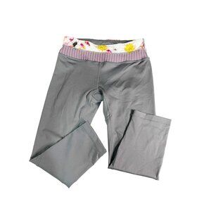 Everlast Workout Leggings/Pants‎ Gray w/Floral Waistband Cropped SMALL Stretch
